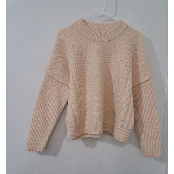 Madewell Womens Medium Drop Sleeve Wool Alpaca Beige Sweater Cable Knit - Picture 1 of 9